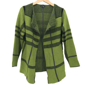 VEX Collection Sweater Womens Large Green Black Plaid Cardigan Open Front Knit